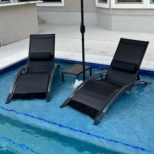 Patio Chaise Lounge Set Outdoor Beach Pool Sunbathing Lawn Lounger Recliner Chair Side Table Included