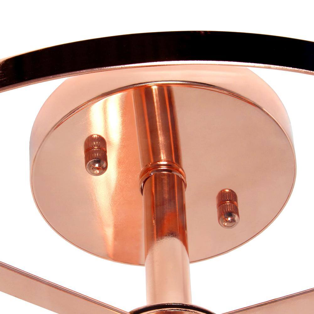 Rose Gold 13" Glass and Metal 3-Light Semi-Flush Mount