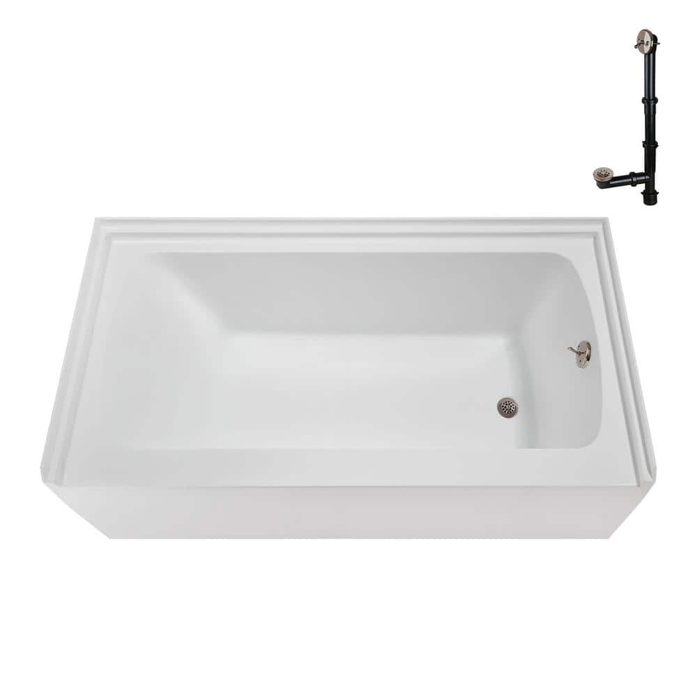 Glossy White 60" x 30" Acrylic Right-Hand Drain Alcove Bathtub