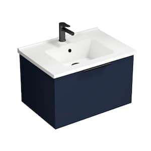 Derin 25.59 in. W x 17.72 in. D x 16.14 in. H Modern Bathroom Vanity in Night Blue with White Ceramic Top