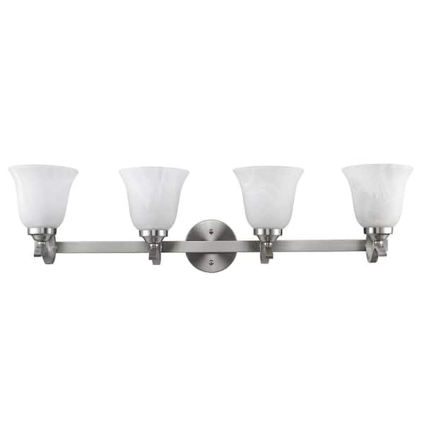 Chloe Lighting Avaline Transitional 4-Light White Wall Bath Vanity Fixture with Brushed Nickel Alabaster Glass Shade