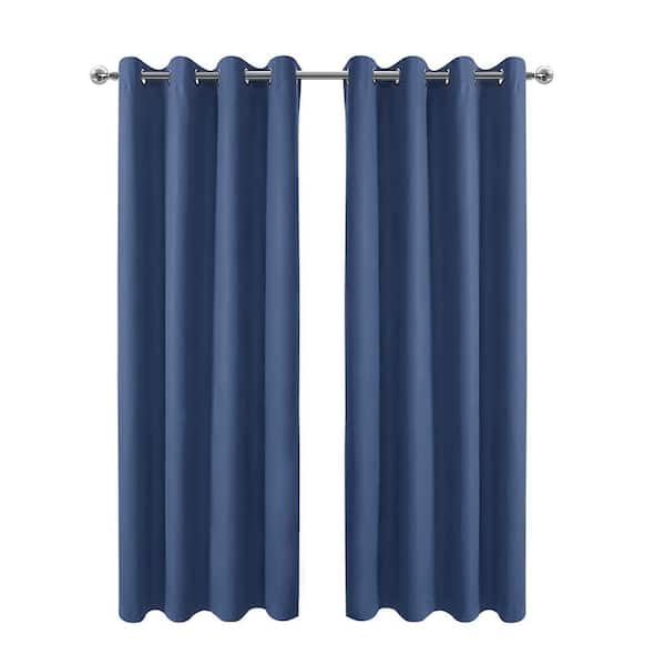 Navy Blue Smooth Polyester 53 in. W x 88 in. L Indoor Curtain High Precision Tab Top Blackout Curtain (Single Panel)