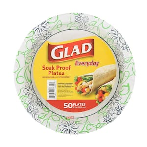 Glad Everyday Round Disposable Paper Plates with Groovy Daisy Design | Cut-Resistant, Microwavable Paper Plates for All Foods & Daily Use | 10