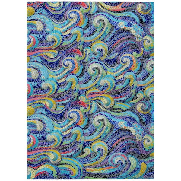 Surfside Blue 3 ft. x 5 ft. Geometric Indoor/Outdoor Area Rug