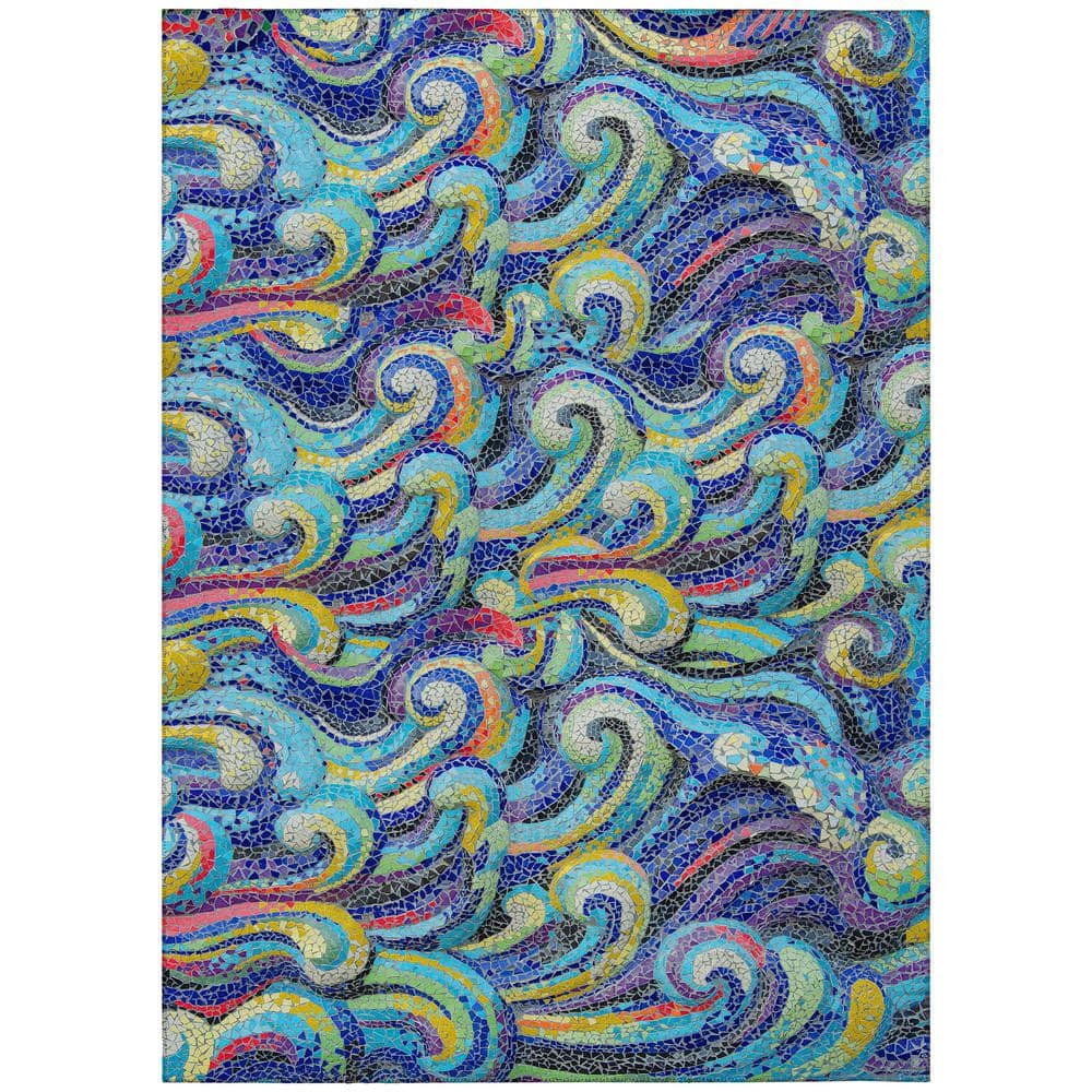 Surfside Blue 5 ft. x 7 ft. 6 in. Geometric Indoor/Outdoor Area Rug