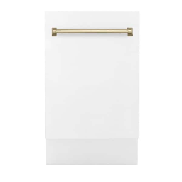 ZLINE Kitchen and Bath Autograph Edition 18 in. Top Control 8-Cycle Tall Tub Dishwasher with 3rd Rack in White Matte and Champagne Bronze
