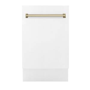 Autograph Edition 18" Compact 3rd Rack Top Control Dishwasher in White Matte with Champagne Bronze Handle, 51dBa