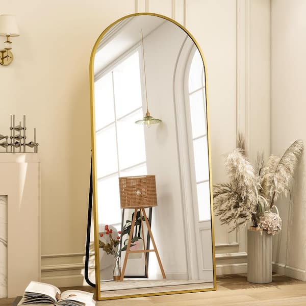 XRAMFY 30 in. W x 70.8 in. H Arched Gold Aluminum Alloy Framed Full Length Mirror Standing Floor Mirror