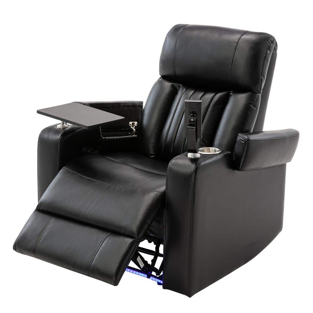 Polibi Modern Brown Wood-Framed PU Leather Adjustable Home Theater Push Back  Recliner with Thick Seat Cushion and Backrest RS-MWPAHR-BN - The Home Depot