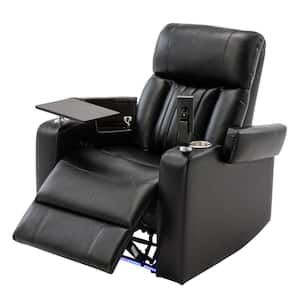 Home Theater Power Recliner in Black with Storage Arms, Cupholders, Swivel Tray Table and Cell Phone Stand