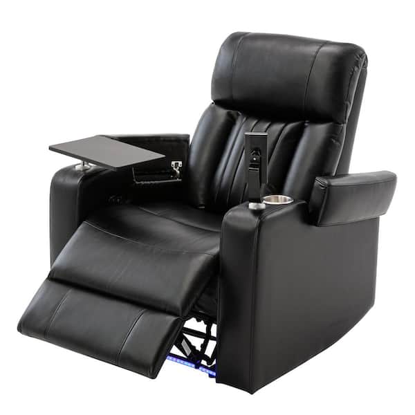 Polibi Home Theater Power Recliner in Black with Storage Arms, Cupholders, Swivel Tray Table and Cell Phone Stand