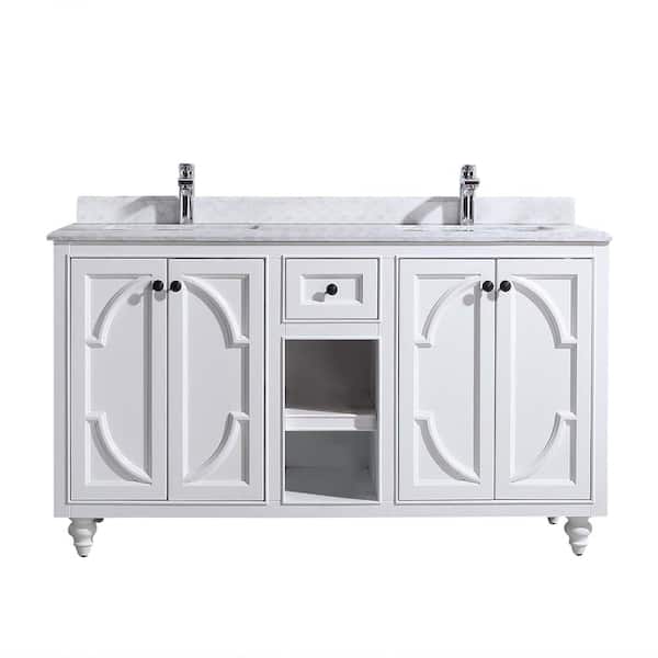 Laviva Odyssey 60 in. W x 22 in. D x 34.5 in. H Bathroom Vanity in White with White Carrara Marble Top