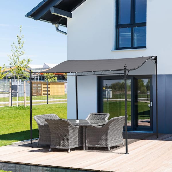 10 ft. x 10 ft. Retractable Patio Steel Frame Grey Gazebo Pergola with UV Resistant Outdoor Canopy and Strong