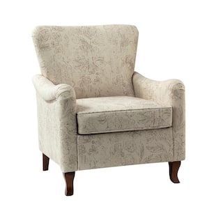 Vincent Linen Floral Fabric Pattern Wingback Armchair with Solid Wood Legs