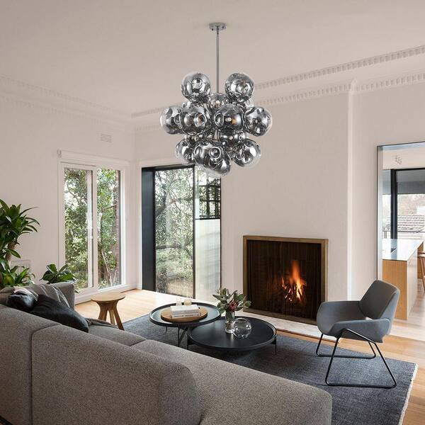 PAKOKULA Modern Sputnik 25-Light Silver Bubble Cluster Chandelier