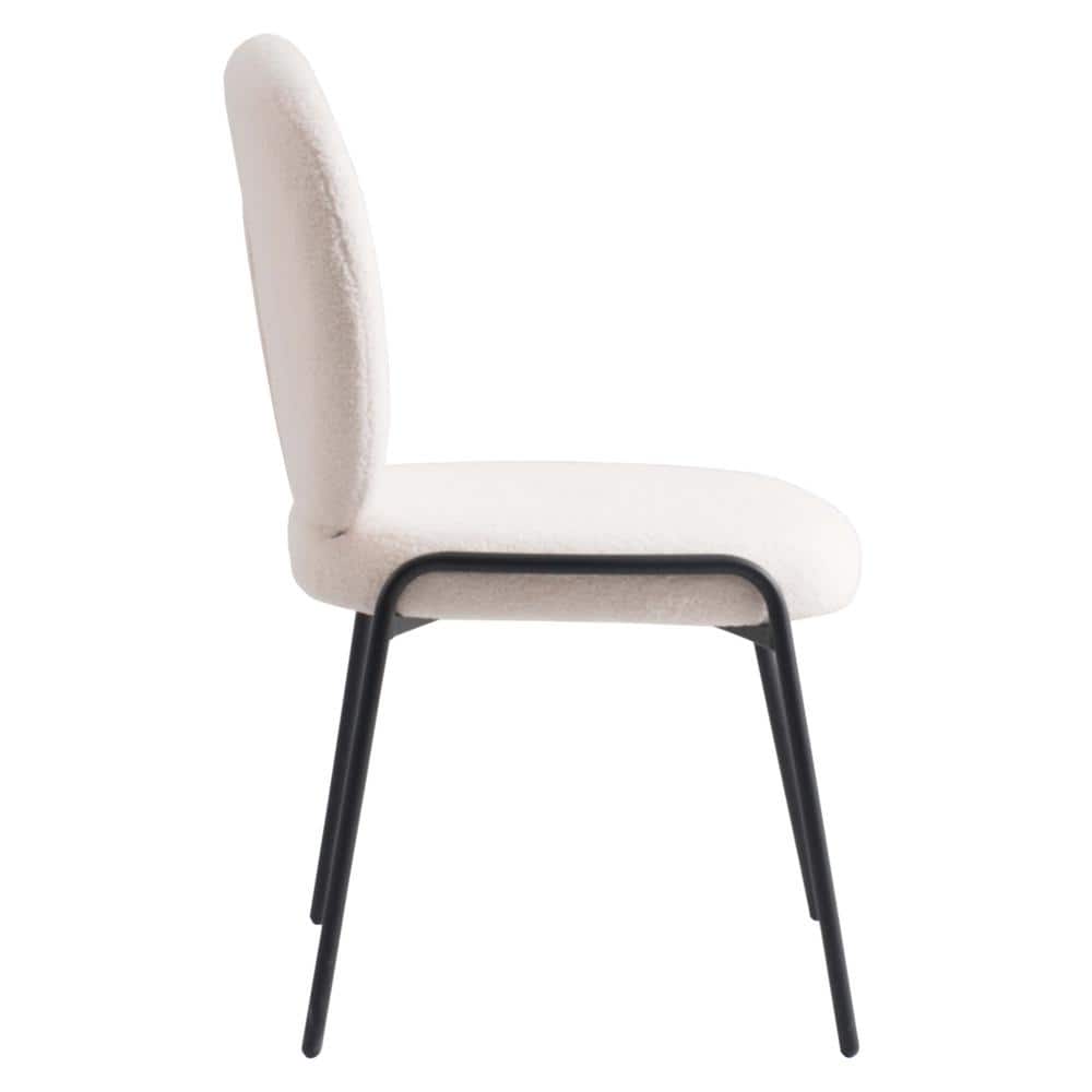 Celestial White Boucle Upholstered Side Chair with Black Metal Frame