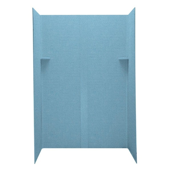 Swanstone Geometric 34 in. x 48 in. x 72 in. Five Piece Easy Up Adhesive Shower Wall Kit in Tahiti Blue-DISCONTINUED