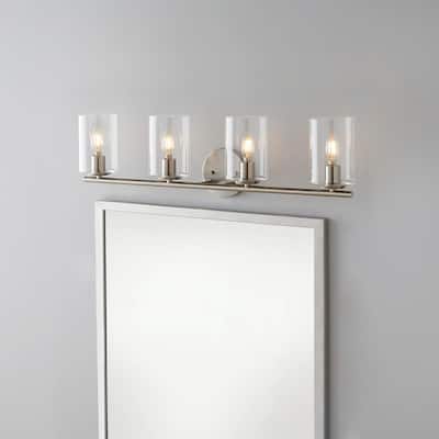 Hampton Bay Champlain 31.5 in. 4-Light Brushed Nickel Modern Bathroom Vanity Light with Clear Glass Shades 1024HBBNDI