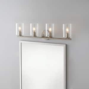 Champlain 31.5 in. 4-Light Brushed Nickel Modern Bathroom Vanity Light with Clear Glass Shades