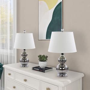 23 in. Smoky Gray Metal Shelf Floor Lamp with White Fabric Lamp Shade (Set of 2)
