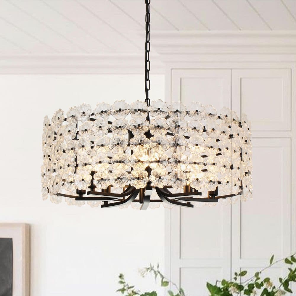 Ccrystal 8-Light 25.6 in.W Matte Black Modern Round Drum Flower Crystal Chandelier for Living Room price history on PriceWatchPro