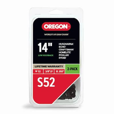 S52 Chainsaw Chain for 14 in. Bar, Fits Echo, Craftsman, Poulan, Homelite, Makita Husqvarna and More (2-Pack )