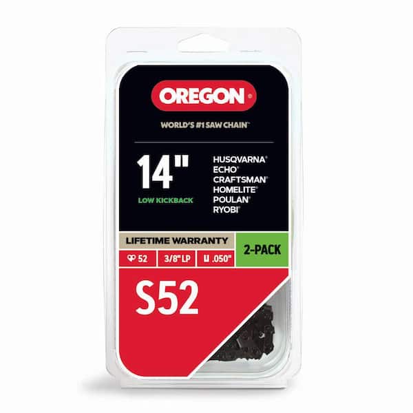Oregon S52 Chainsaw Chain for 14 in. Bar, Fits Echo, Craftsman, Poulan, Homelite, Makita Husqvarna and More (2-Pack )