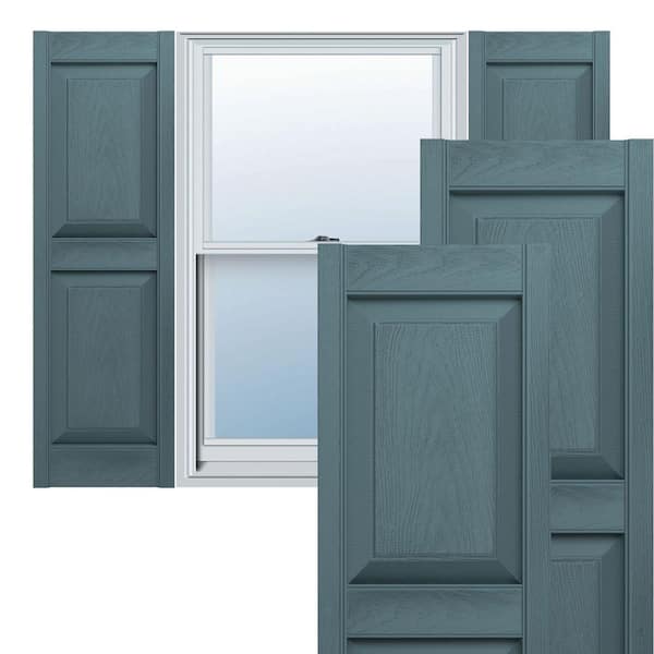 Ekena Millwork 14-1/2 in. x 28 in. Lifetime Vinyl Custom Two Equal Raised Panel Shutters Pair Wedgewood Blue