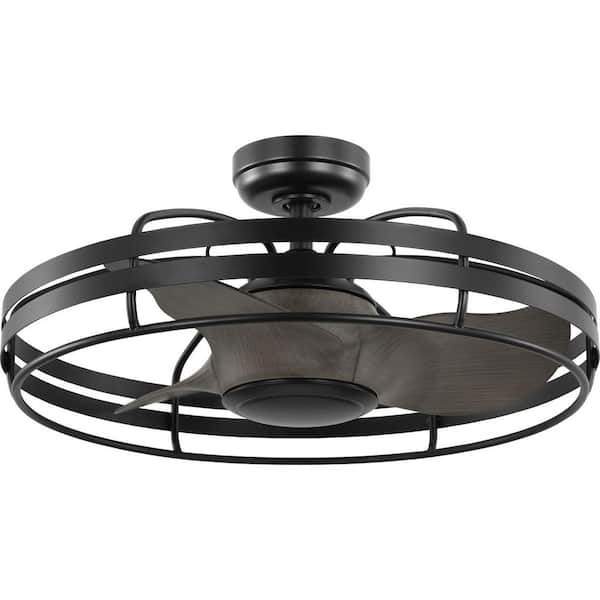 Progress Lighting Bastrop 26 in. Indoor/Outdoor Matte Black Transitional Ceiling Fan with Remote Included for Living Room