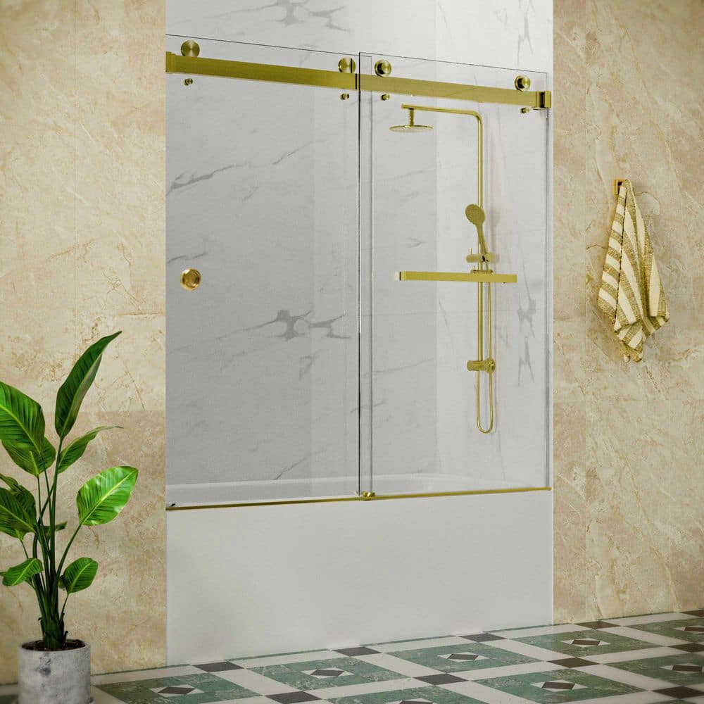 SolaFP 56 to 60 in. W x 72 in. H Double Sliding Frameless Tub Door in Brushed Gold with 3/8 in. Clear Glass price history on PriceWatchPro