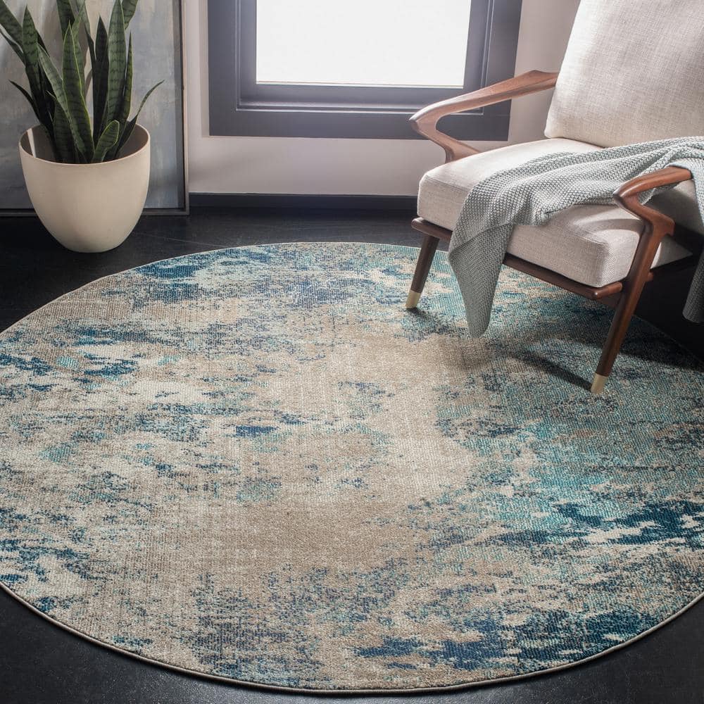 Safavieh Madison Blue and Grey Round Synthetic Area Rug