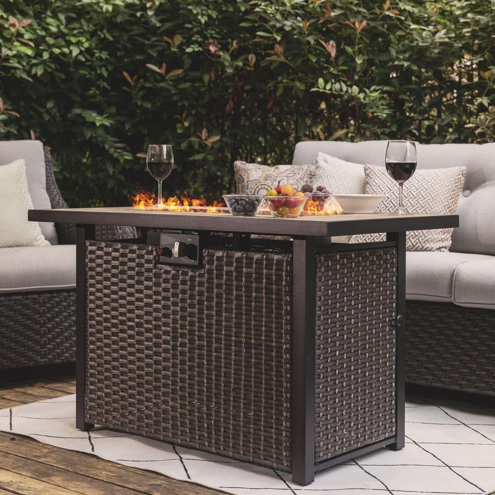 Nuu Garden 43" Ceramic and Rattan Gas Fire Pit Table