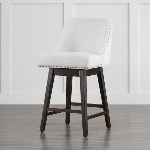 Martin 26 in. Cream Solid Wood Frame Swivel Counter Height Bar Stool with Back and Fabric Seat