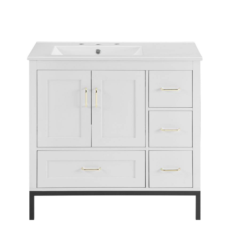 36 in. W x 18.3 in. D x 33 in. H Freestanding Bath Vanity in White with Whi