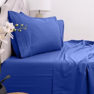 1800 Series 4 Piece Royal Blue Solid Color Microfiber Full Sheet Set