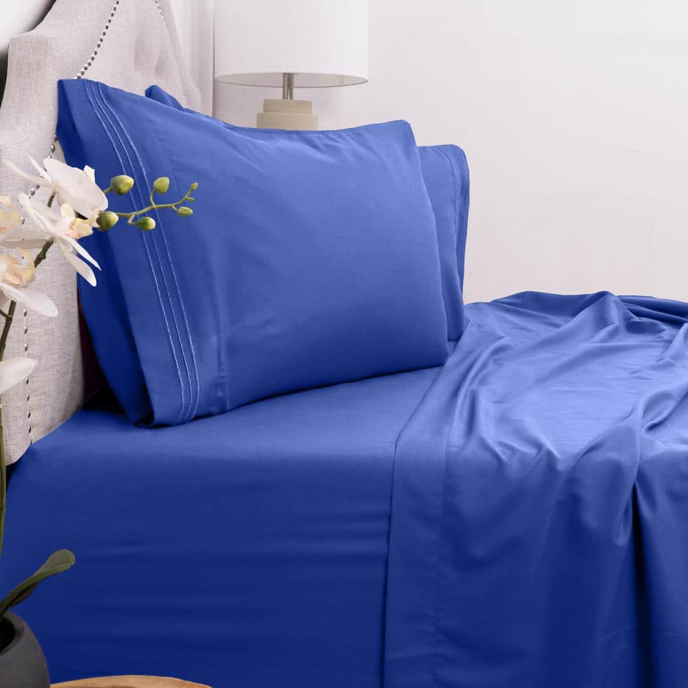 Sweet Home Collection 1800 Series 3Piece Royal Blue Solid Color Microfiber Twin Sheet Set 4PC
