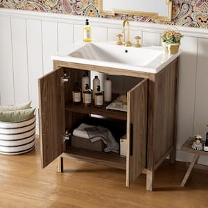 29.92 in. W x 18.35 in. D x 33.86 in. H Single Sink Freestanding Bath Vanity in Natural Wood with White Ceramic Top