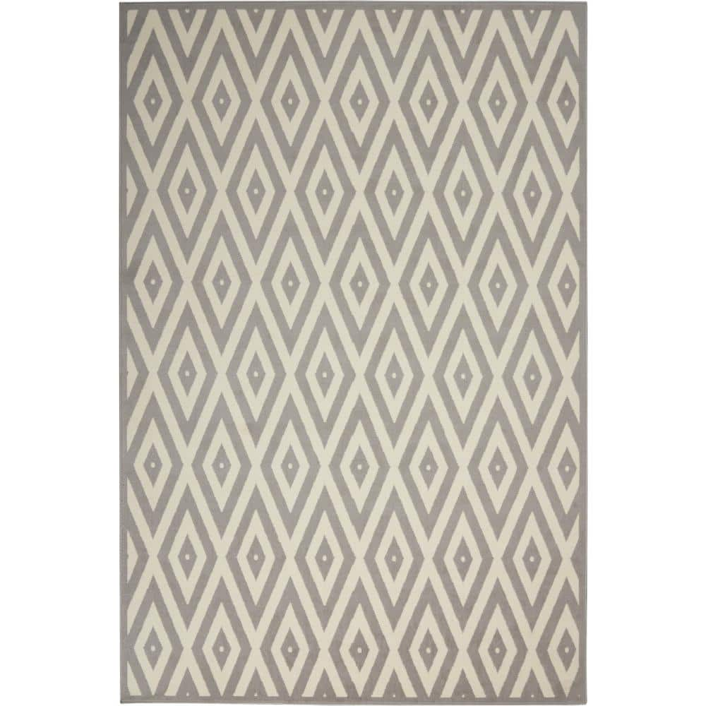 Grafix White/Grey 5 ft. x 7 ft. Persian Geometric Contemporary Area Rug -  Nourison, 411846