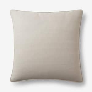 Linen Oatmeal Solid Machine Washable 26 in. x 26 in. Throw Pillow Cover