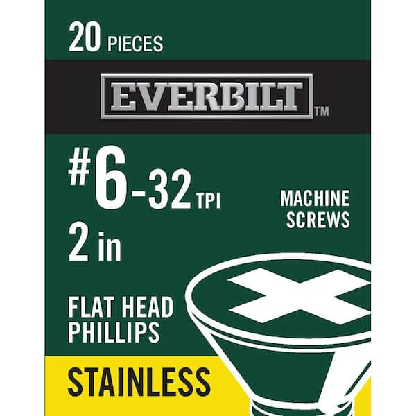 Everbilt #6-32 x 2 in. Phillips Flat Head Stainless Steel Machine Screw (20-Pack)