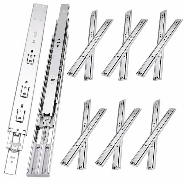 16 in. Silver Cold Rolled Steel Side Mount Soft-Close Heavy Duty Full Extension Ball Bearing Drawer Slides 6 Pairs