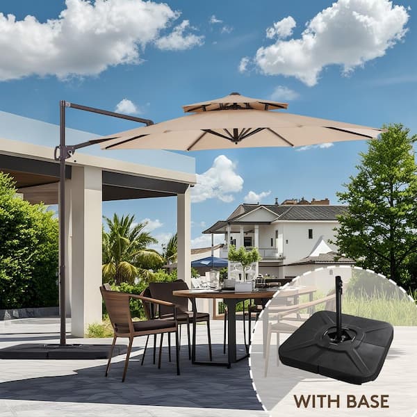 JEAREY 10 ft. Outdoor Patio Cantilever Umbrella with Weighted Base in Beige
