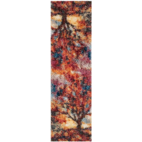 Gypsy 2 ft. x 6 ft. Rust/Blue Landscape Abstract Runner Rug