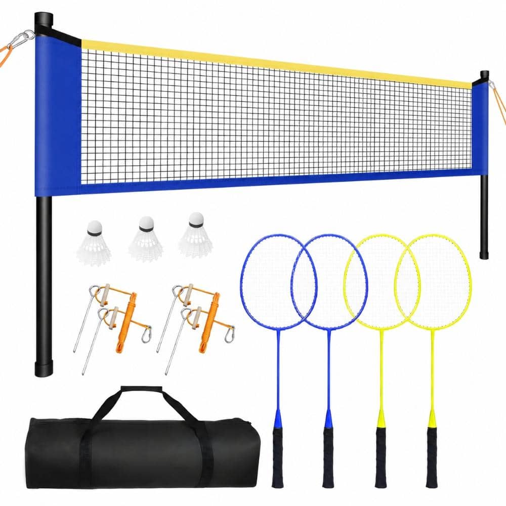 20ft x 5ft Portable Badminton Set with 4 Rackets, 3 Shuttlecocks, 6 Poles, and Carry Bag for Backyard, Lawn, or Beach