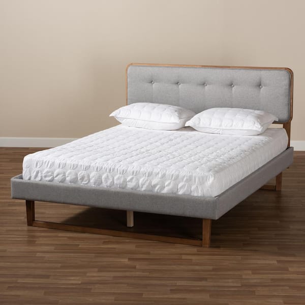 Baxton Studio Sofia Light Gray and Walnut King Platform Bed 167