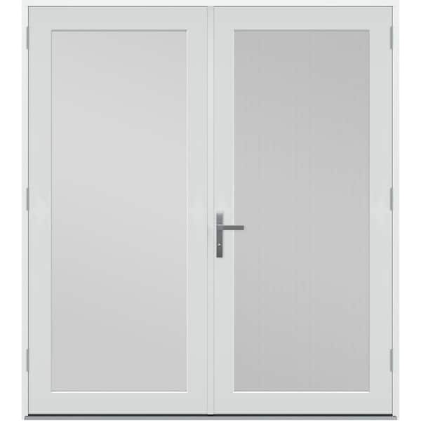 72in. x80 in. F4500 Left-Hand/Outswing Primed Fiberglass French Patio Door w/Low-E Impact Glass,Nickel-Handle and Screen