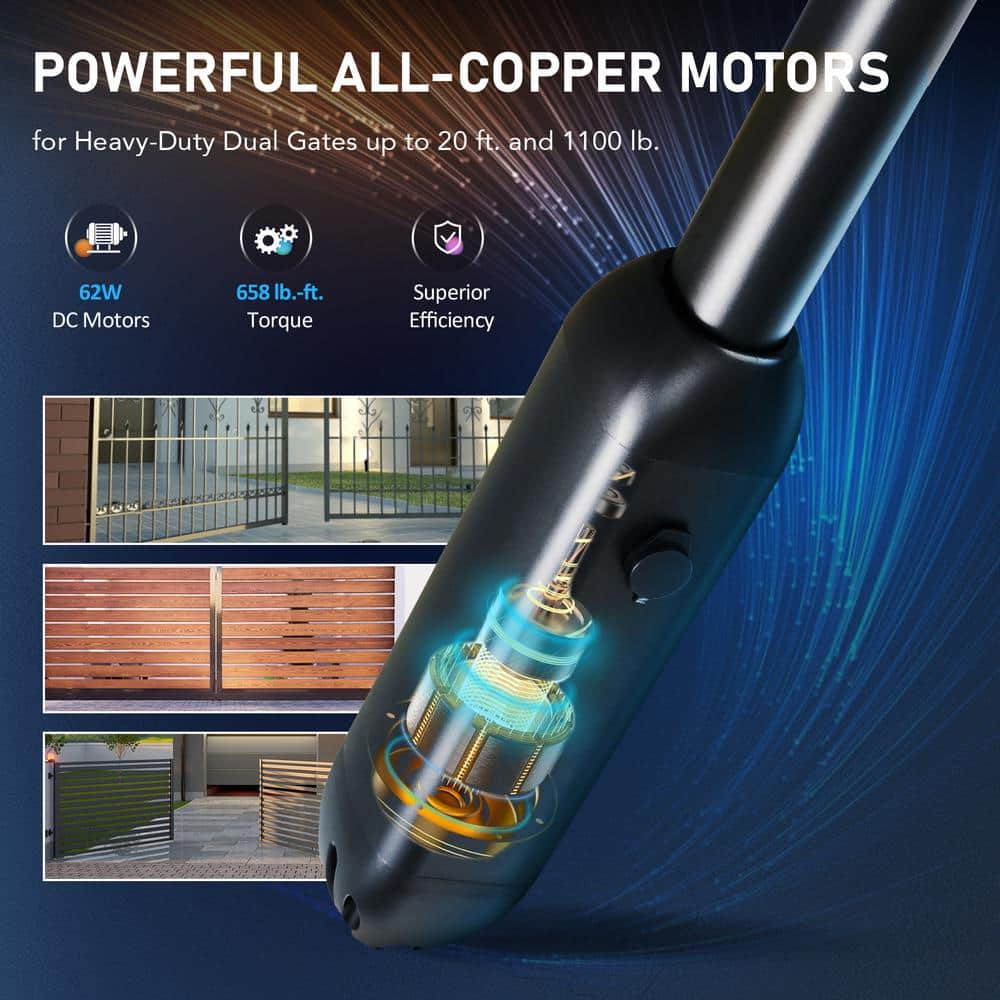 CO-Z Black Aluminum Dual Swing Gate Opener Kit with Remote Control