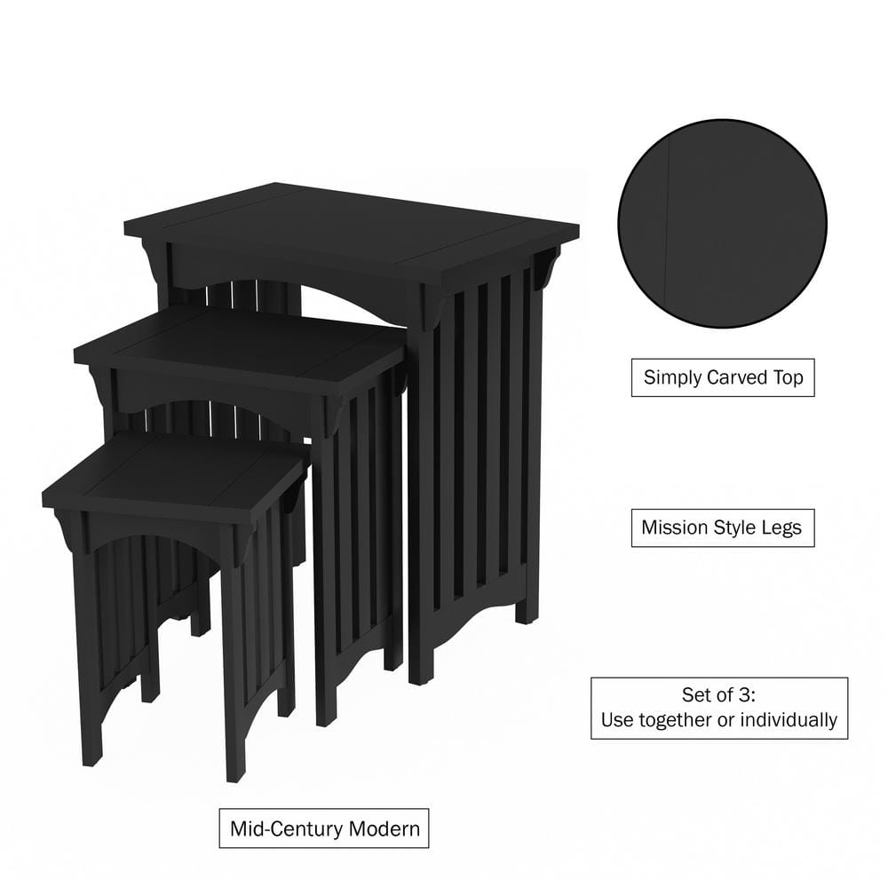 Black Rectangular Mission Style 3-Piece Nesting Tables