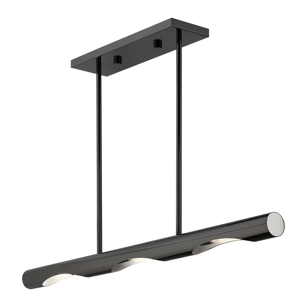 Acra Minimalist Black Chrome 3-Light Linear Chandelier