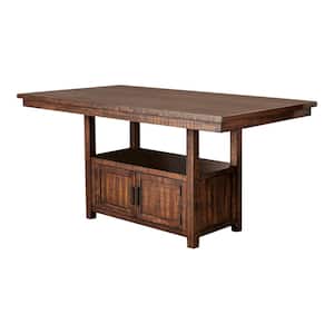 Remy Rustic Distressed Dark Oak Wood 75 in. Pedestal Counter Height Dining Table (Seats 6)